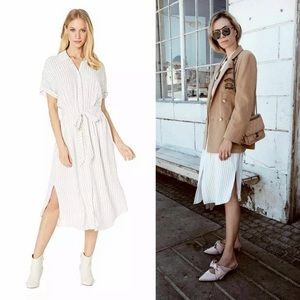 Joie Pin Striped Short Sleeve Tie-Waist Shirtdress